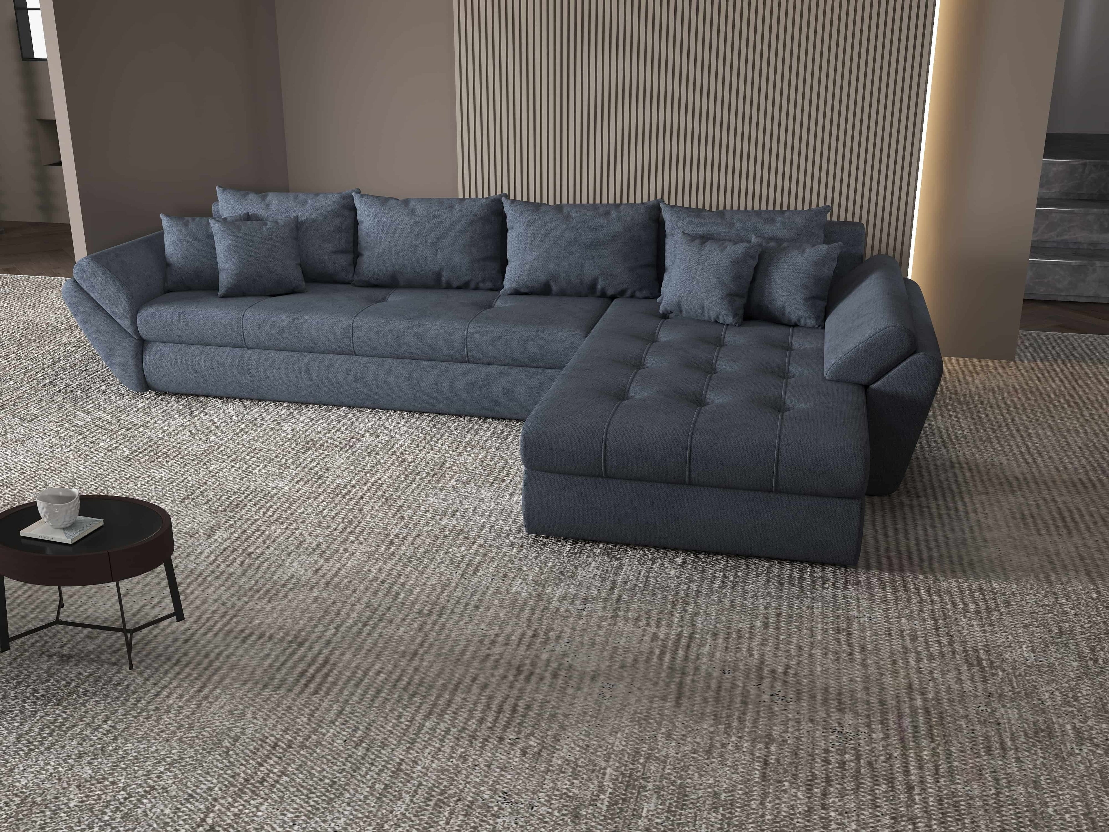Colțar extensibil dumonde cu ladă de depozitare si sezut confortabil din spuma high-density, Loana XL Enjoy Antracit II 335x185 cm