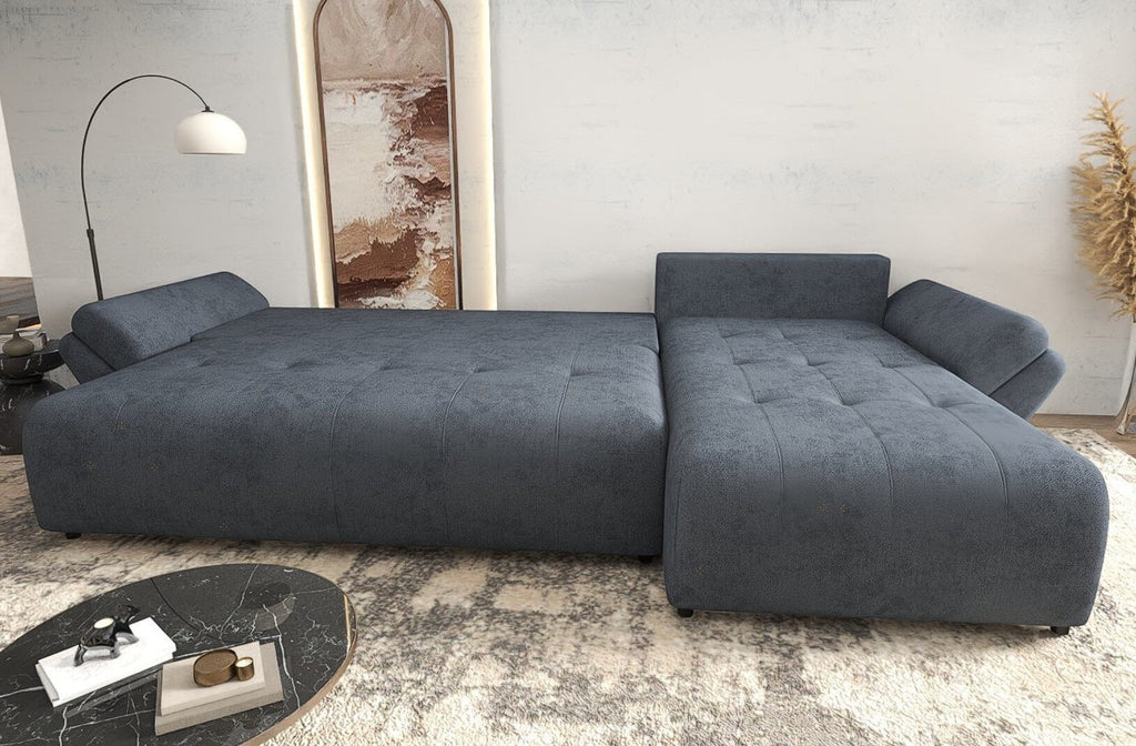 Colțar extensibil dumonde cu ladă de depozitare si sezut confortabil din spuma high-density,Berlin XL Enjoy Antracit 350x185 cm II