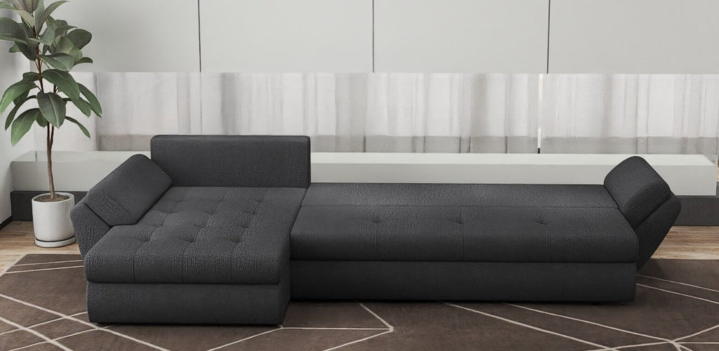 Colțar extensibil dumonde cu ladă de depozitare si sezut confortabil din spuma high-density, Loana XL Enjoy Grafit II 335x185 cm