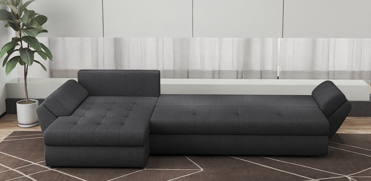 Colțar extensibil dumonde cu ladă de depozitare si sezut confortabil din spuma high-density, Loana XL Enjoy Grafit II 335x185 cm