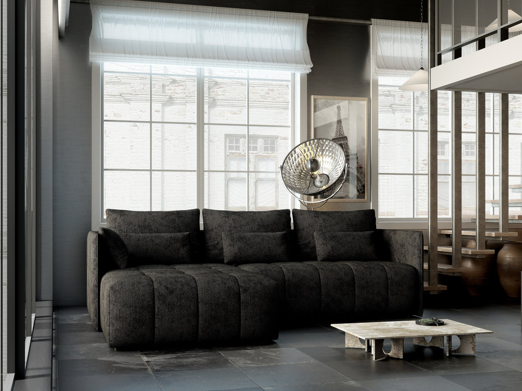 Colțar extensibil dumonde cu ladă de depozitare si sezut confortabil din spuma high-density, Malta Enjoy Black 235x185 cm
