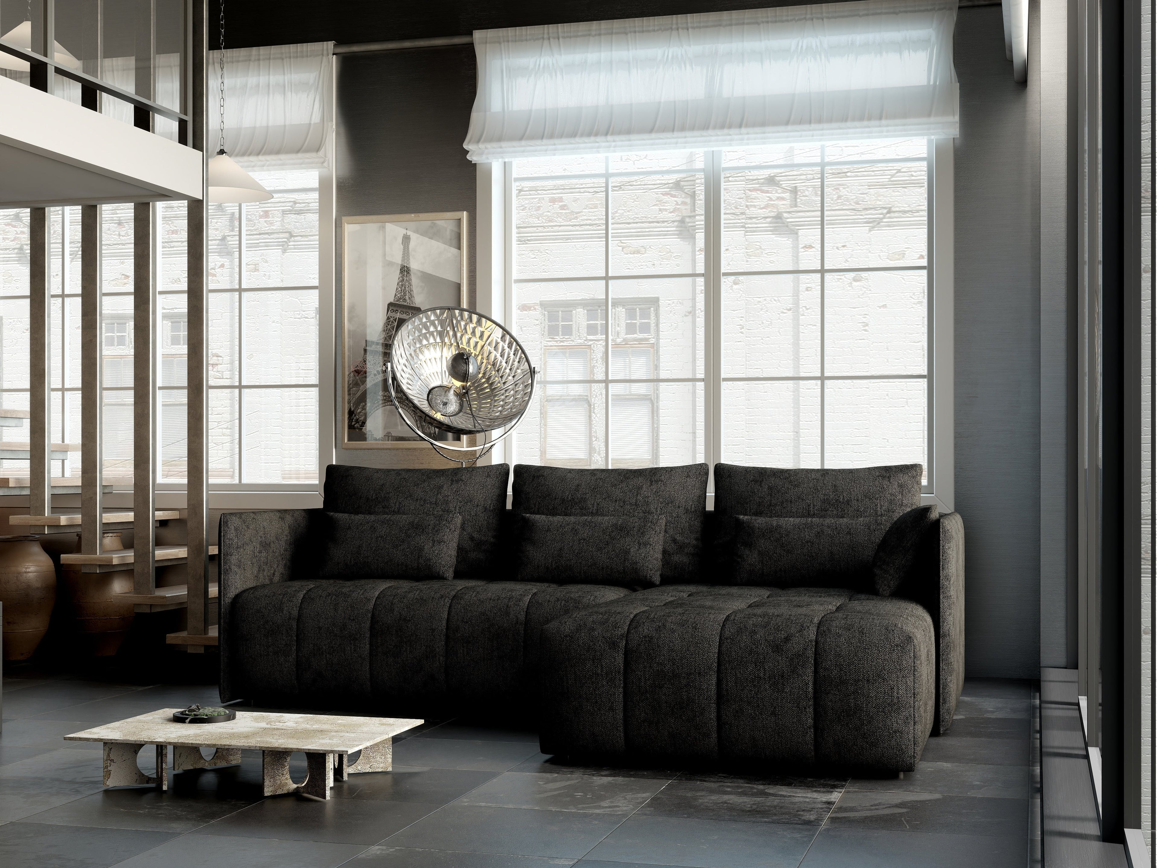 Colțar extensibil dumonde cu ladă de depozitare si sezut confortabil din spuma high-density, Malta Enjoy Black II 235x185 cm