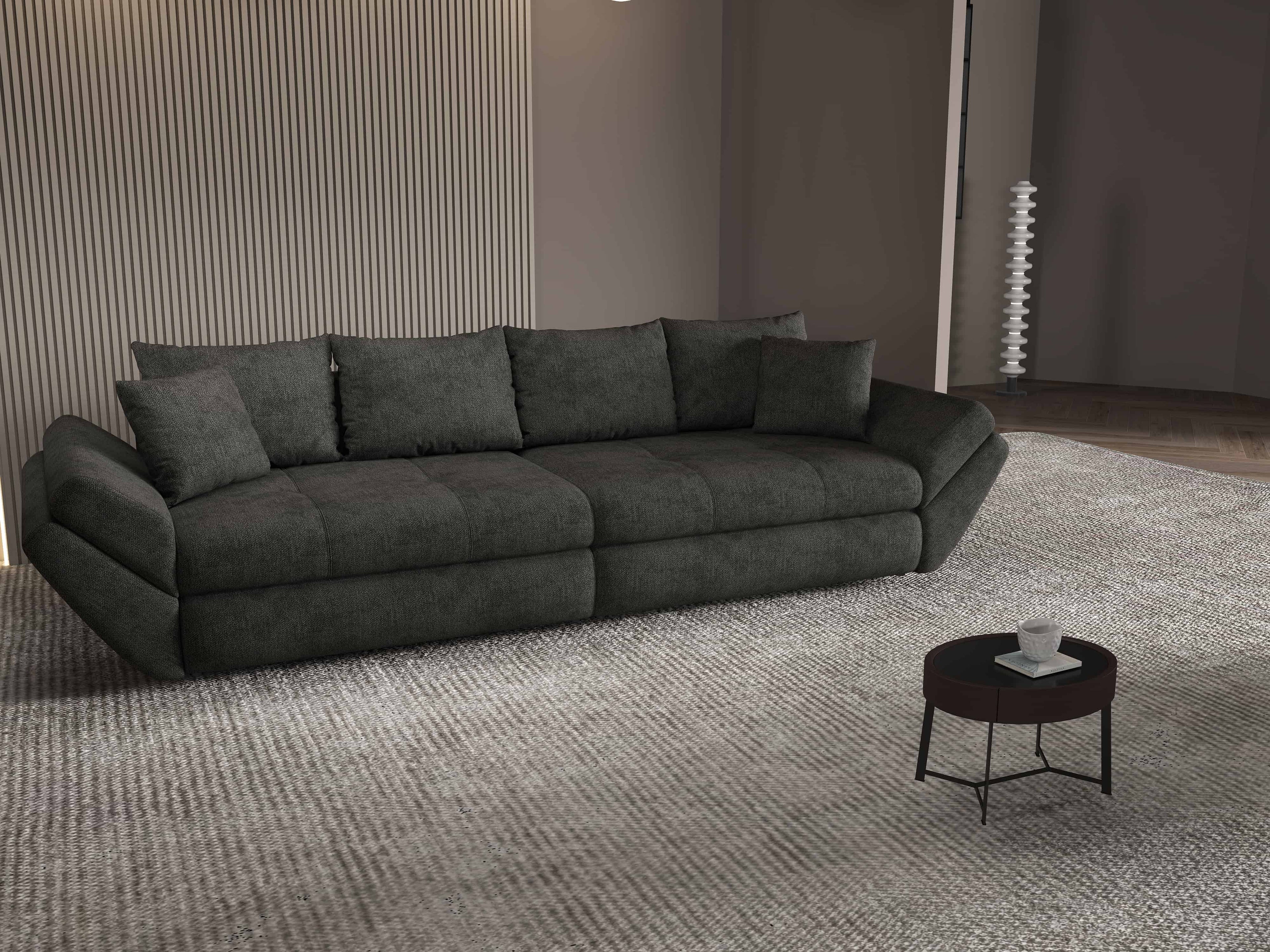 Canapea extensibilă dumonde cu ladă de depozitare si sezut confortabil din spuma high-density, Loana Enjoy Negru 300x100 cm