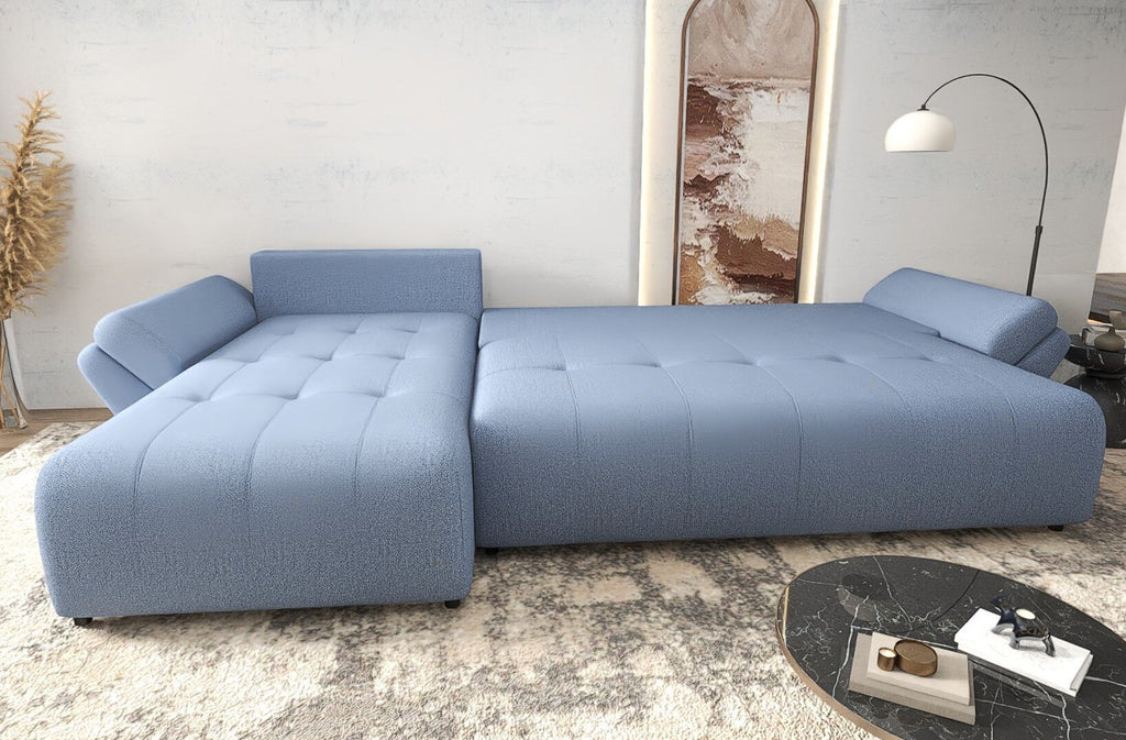 Colțar extensibil dumonde cu ladă de depozitare si sezut confortabil din spuma high-density, Berlin XL Enjoy Blue 350x185 cm