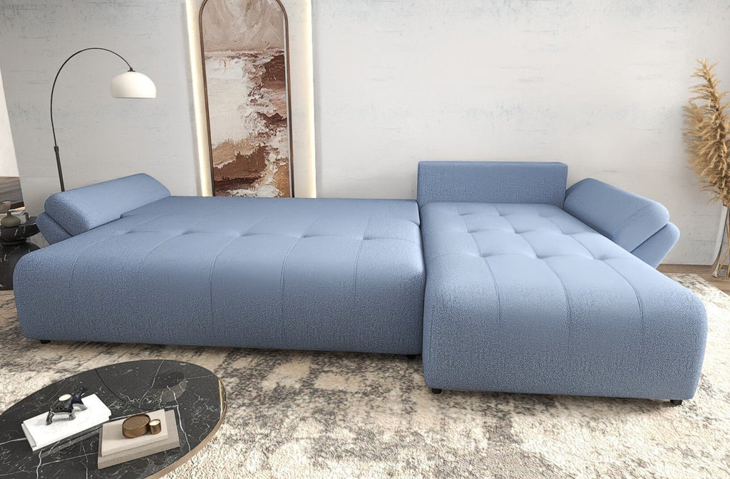 Colțar extensibil dumonde cu ladă de depozitare si sezut confortabil din spuma high-density, Berlin XL Enjoy Blue 350x185 cm II