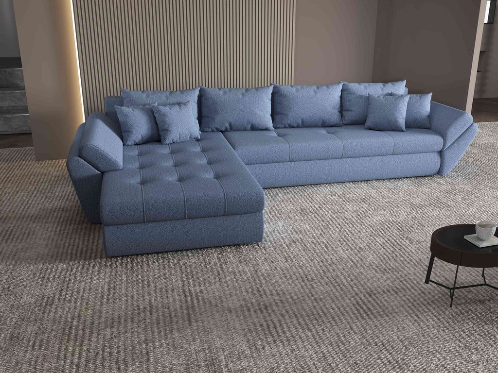 Colțar extensibil dumonde cu ladă de depozitare si sezut confortabil din spuma high-density, Loana XL Enjoy Albastru 335x185 cm