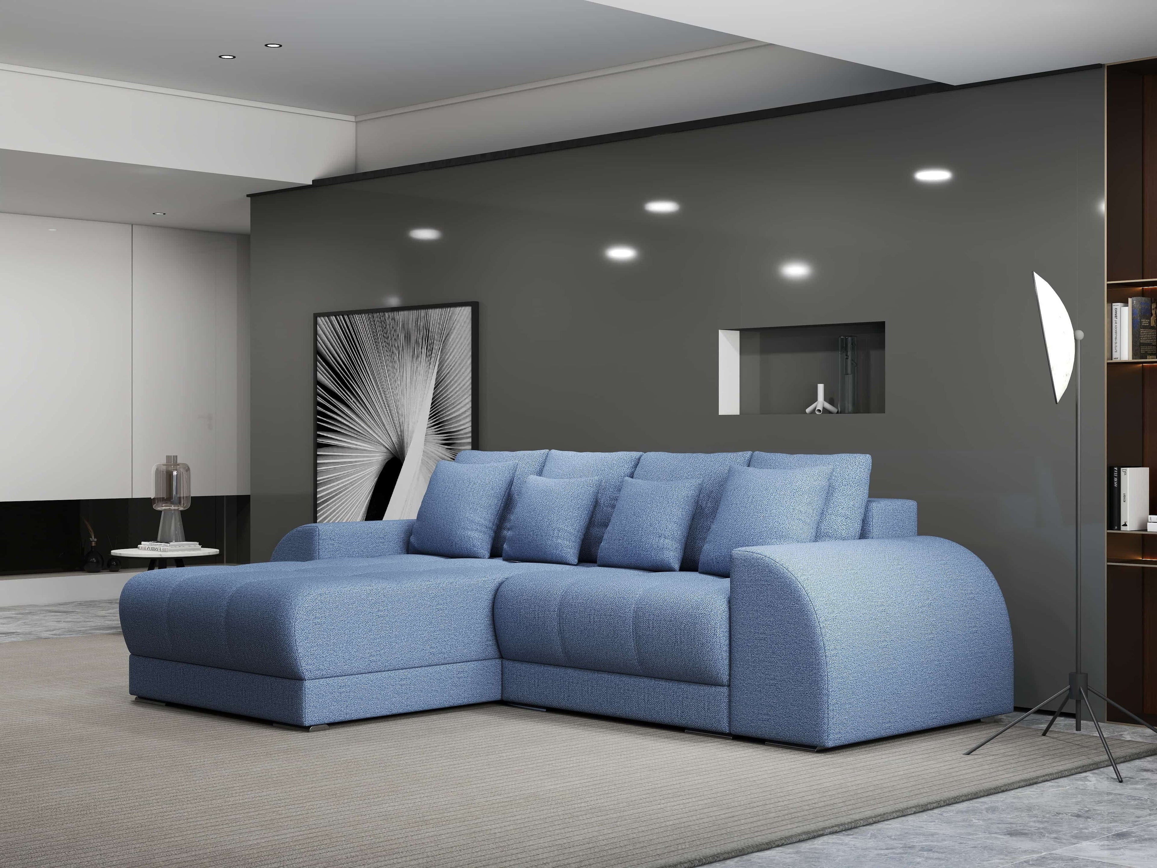 Colțar extensibil dumonde cu ladă de depozitare si sezut confortabil din spuma high-density, Verona Enjoy Albastru 290x185 cm