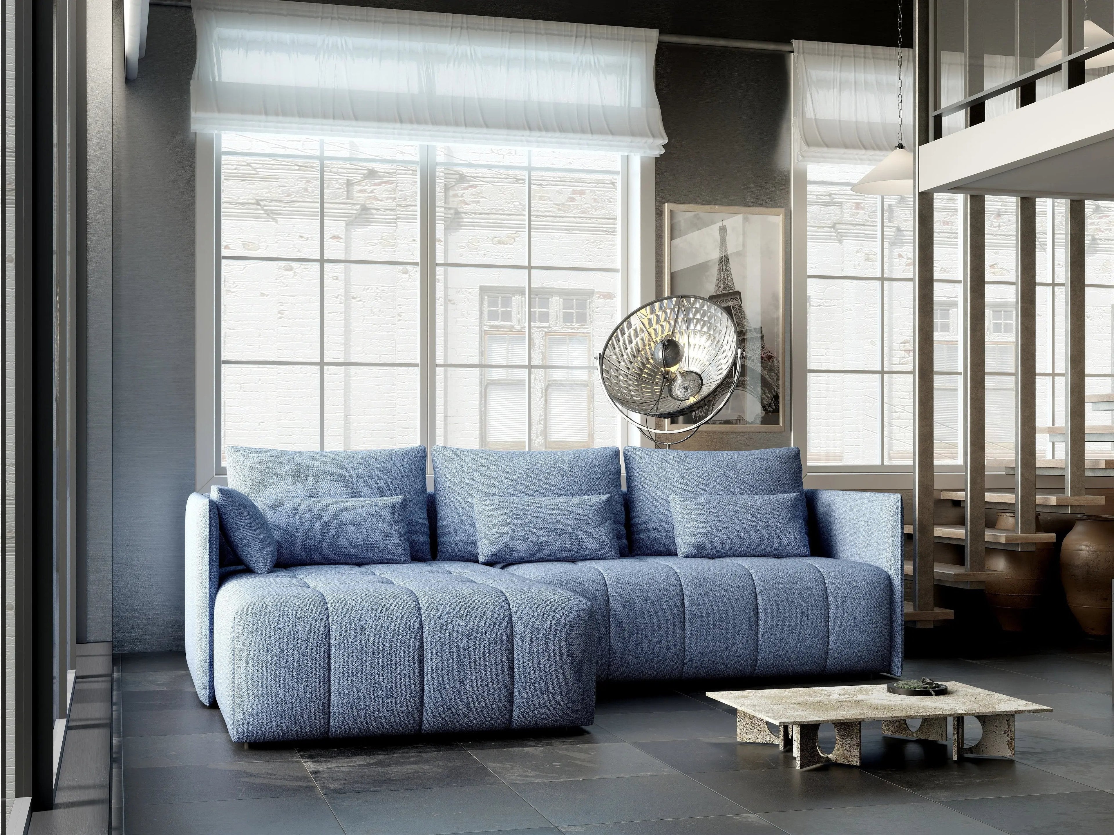 Colțar extensibil dumonde cu ladă de depozitare si sezut confortabil din spuma high-density, Malta Enjoy Blue 235x185 cm