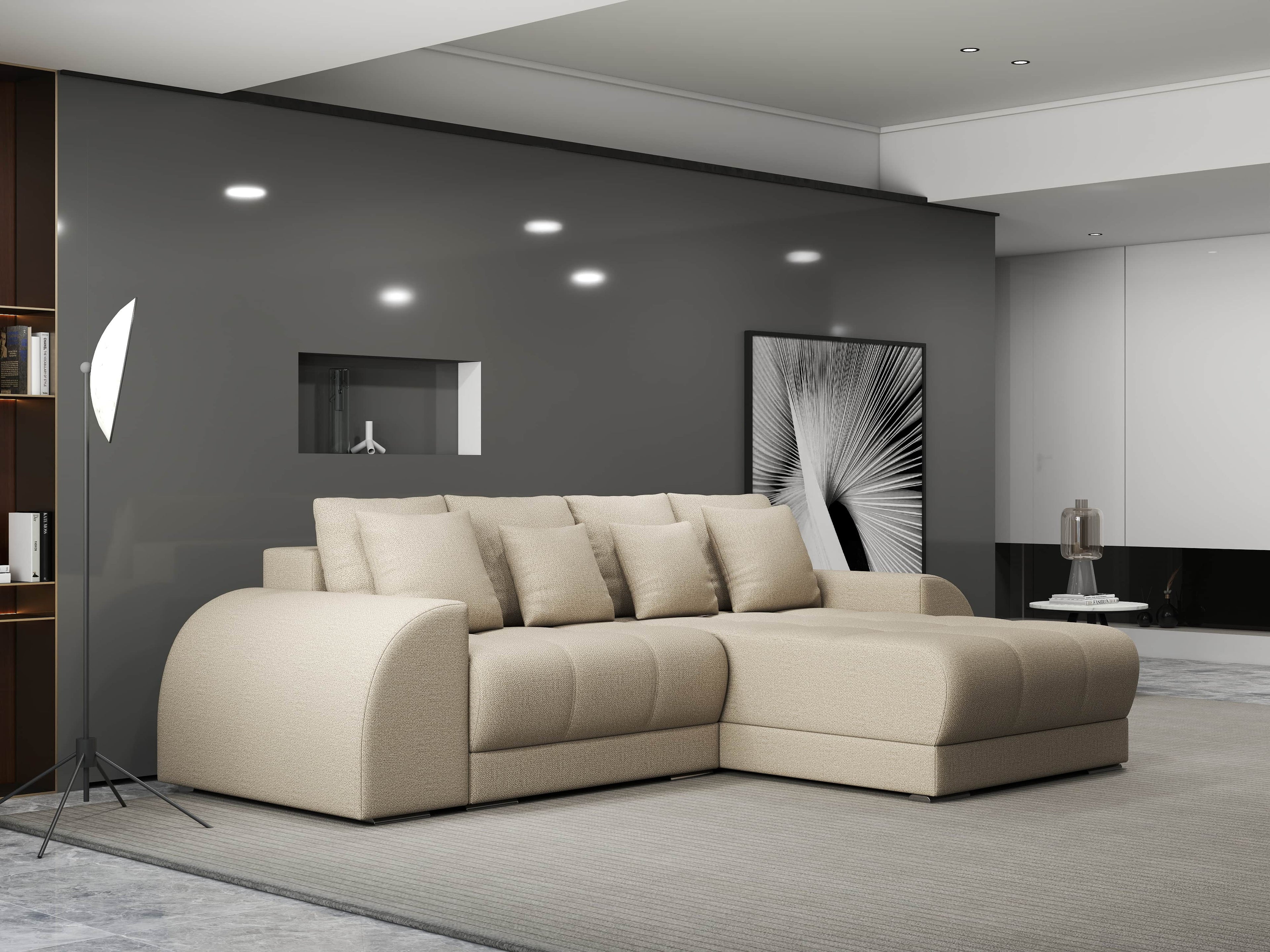 Colțar extensibil dumonde cu ladă de depozitare si sezut confortabil din spuma high-density, Verona Enjoy Camel II 290x185 cm