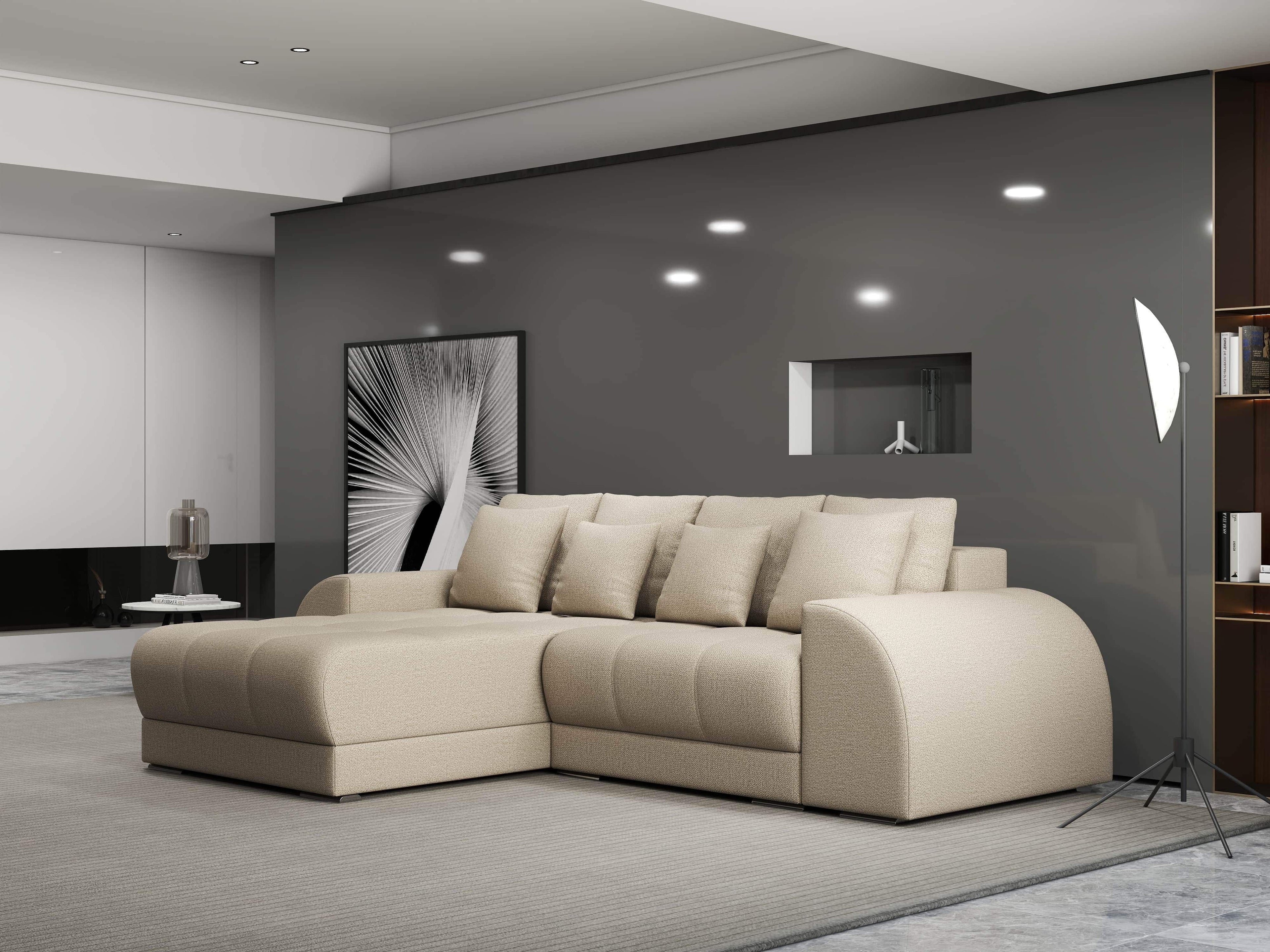 Colțar extensibil dumonde cu ladă de depozitare si sezut confortabil din spuma high-density, Verona Enjoy Camel 290x185 cm