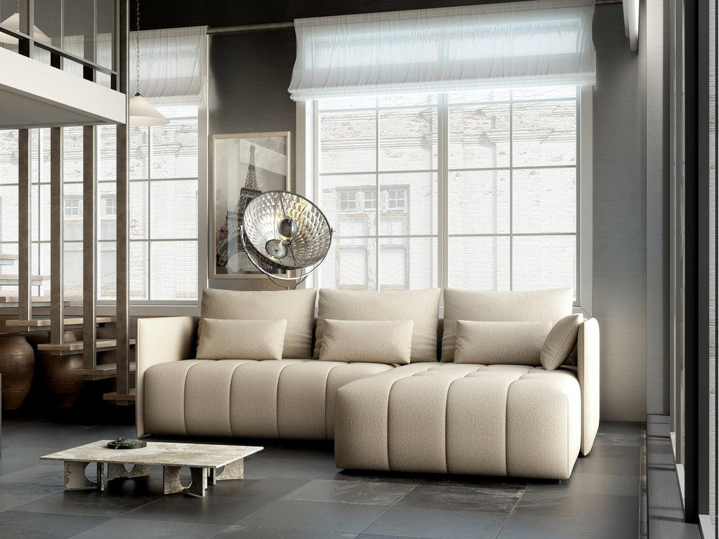 Colțar extensibil dumonde cu ladă de depozitare si sezut confortabil din spuma high-density, Malta Enjoy Camel II 235x185 cm