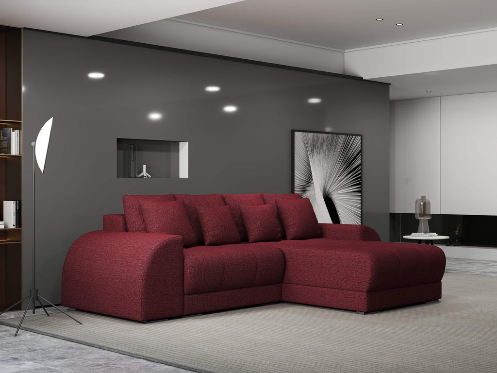 Colțar extensibil dumonde cu ladă de depozitare si sezut confortabil din spuma high-density, Verona Enjoy Rosu II 290x185 cm