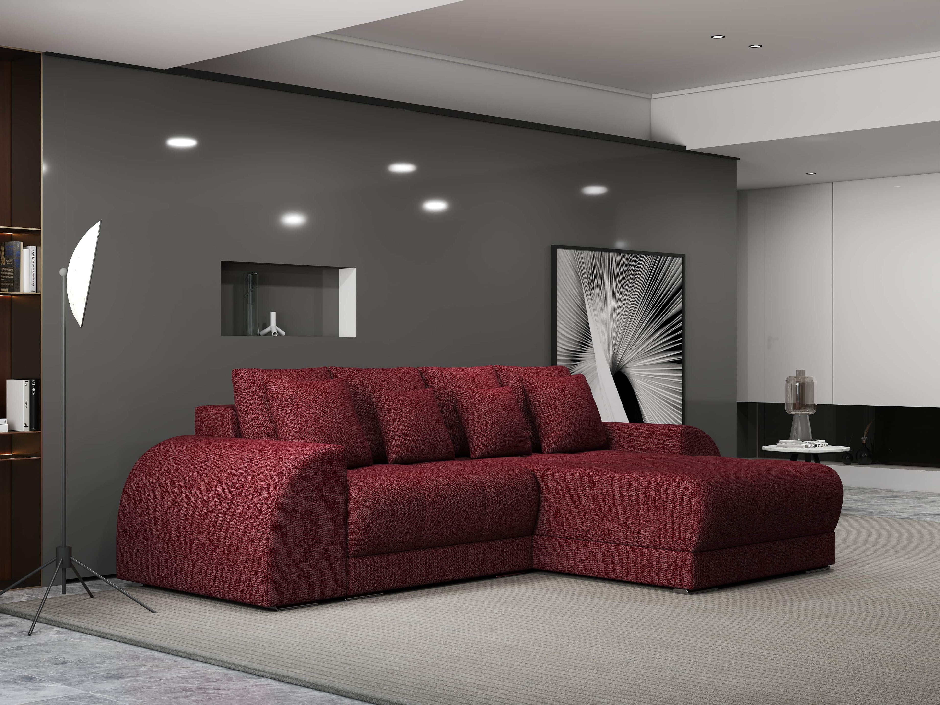 Colțar extensibil dumonde cu ladă de depozitare si sezut confortabil din spuma high-density, Verona Enjoy Rosu II 290x185 cm