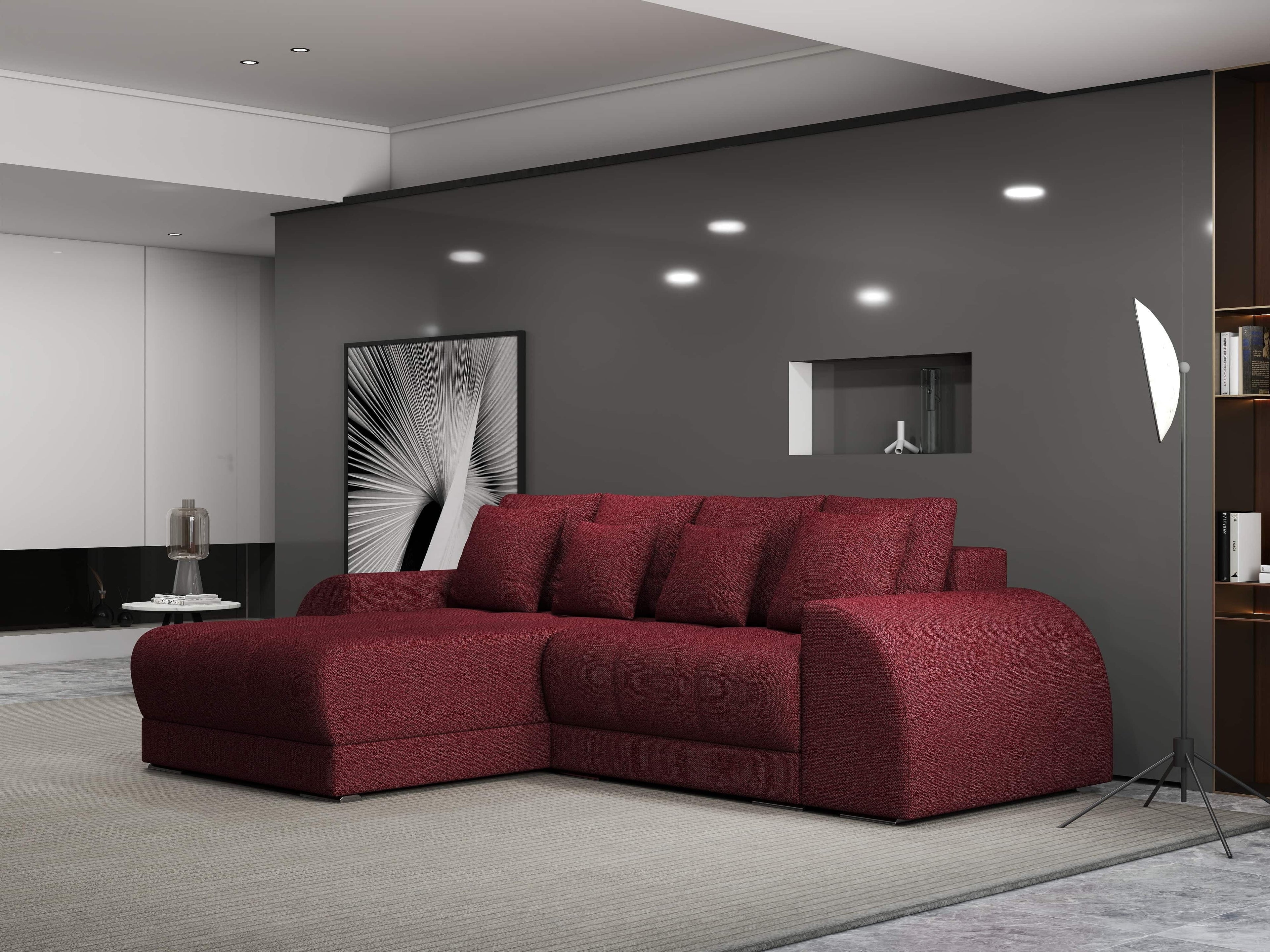 Colțar extensibil dumonde cu ladă de depozitare si sezut confortabil din spuma high-density, Verona Enjoy Rosu 290x185 cm