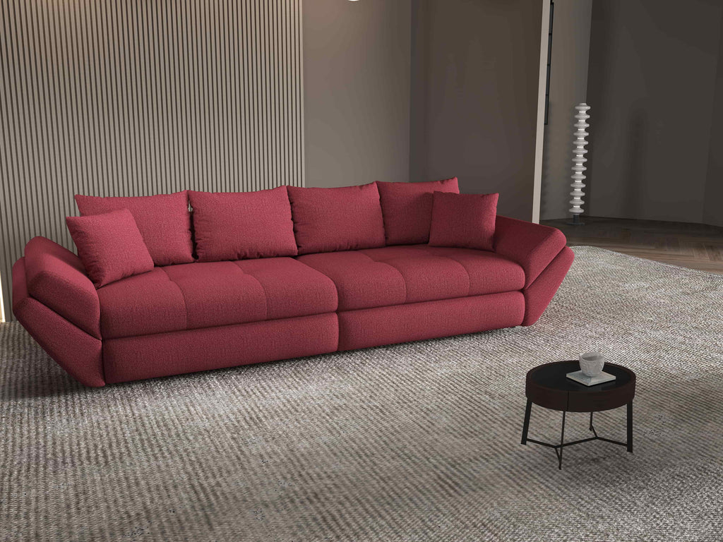 Canapea extensibilă dumonde cu ladă de depozitare si sezut confortabil din spuma high-density, Loana Enjoy Rosu 300x100 cm