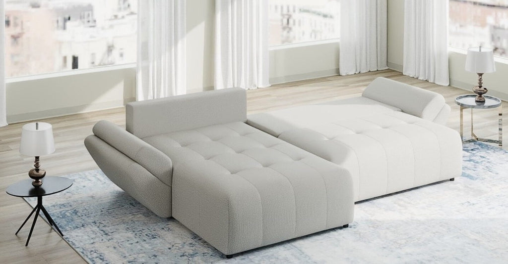 Colțar extensibil dumonde cu ladă de depozitare si sezut confortabil din spuma high-density, Berlin Enjoy Bej 280x185 cm