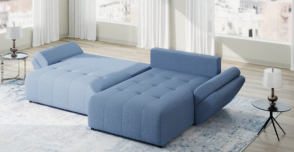 Colțar extensibil dumonde cu ladă de depozitare si sezut confortabil din spuma high-density, Berlin Enjoy Albastru 280x185 cm II
