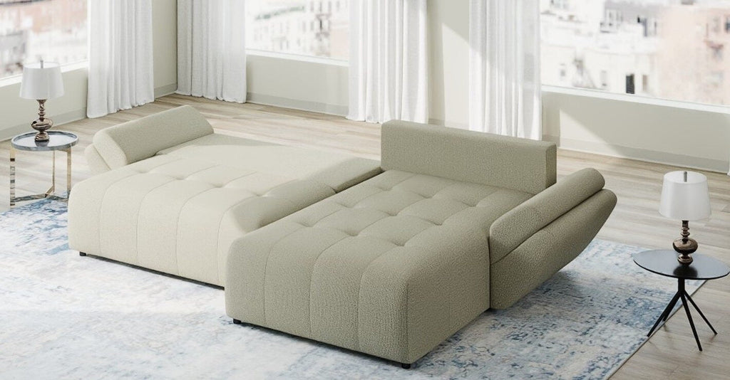 Colțar extensibil dumonde cu ladă de depozitare si sezut confortabil din spuma high-density, Berlin Enjoy Bej 280x185 cm II