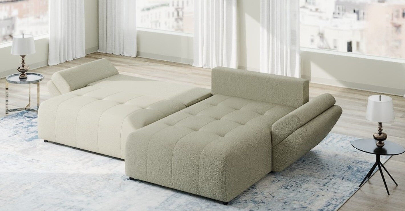 Colțar extensibil dumonde cu ladă de depozitare si sezut confortabil din spuma high-density, Berlin Enjoy Bej 280x185 cm II
