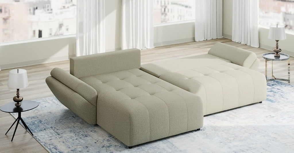 Colțar extensibil dumonde cu ladă de depozitare si sezut confortabil din spuma high-density, Berlin Enjoy Bej 280x185 cm