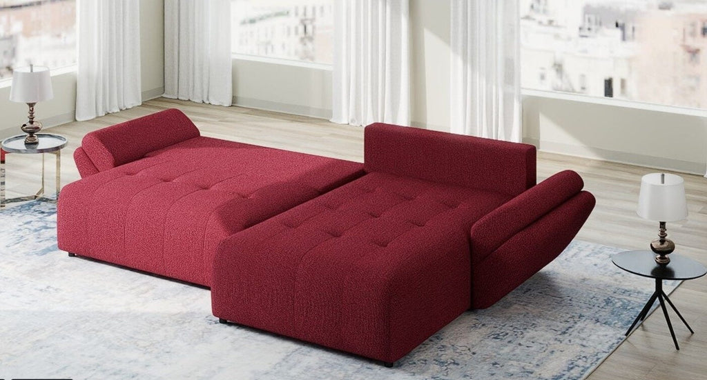 Colțar extensibil dumonde cu ladă de depozitare si sezut confortabil din spuma high-density, Berlin Enjoy Rosu 280x185 cm II