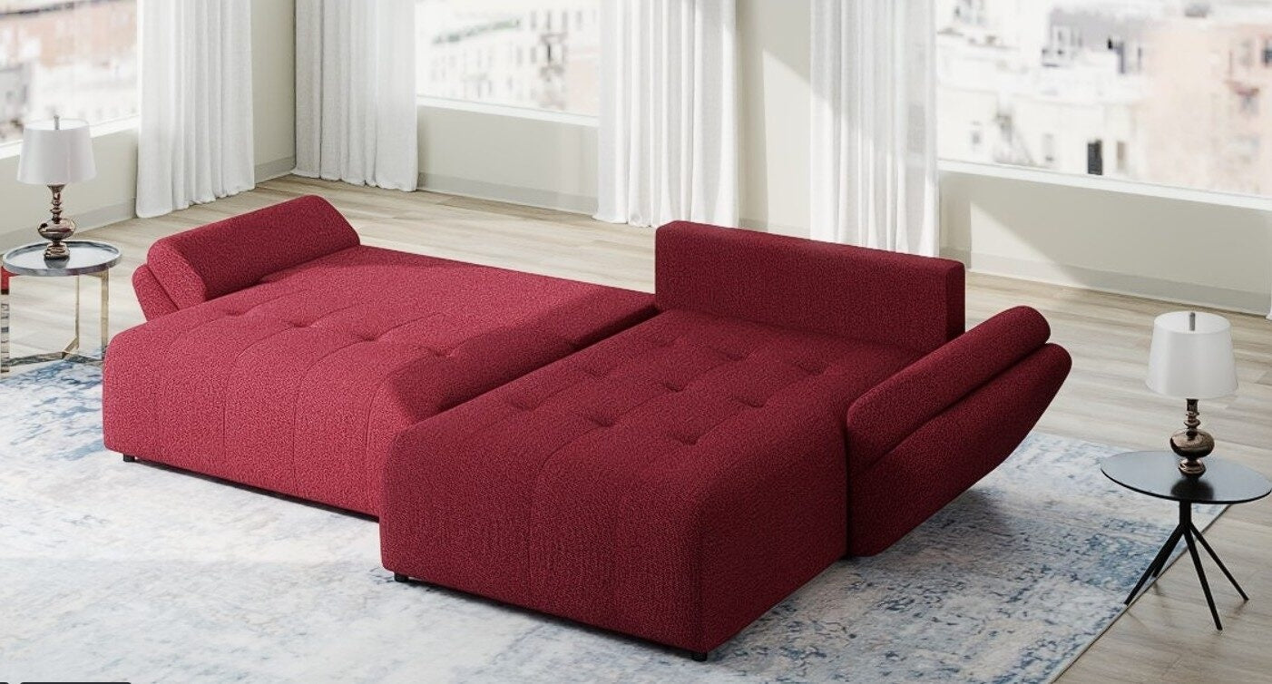 Colțar extensibil dumonde cu ladă de depozitare si sezut confortabil din spuma high-density, Berlin Enjoy Rosu 280x185 cm II