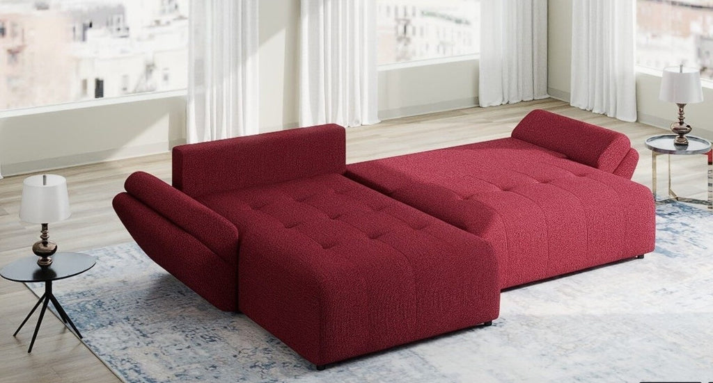 Colțar extensibil dumonde cu ladă de depozitare si sezut confortabil din spuma high-density, Berlin Enjoy Rosu 280x185 cm