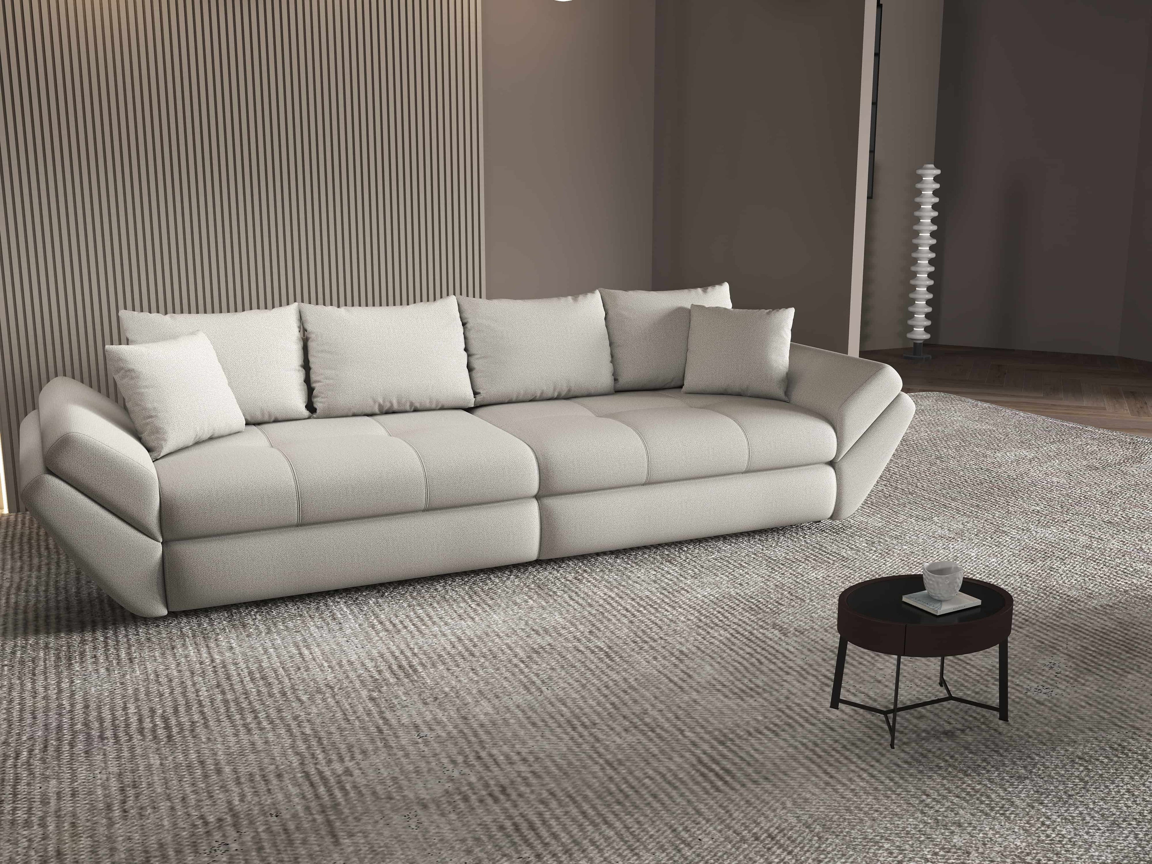 Canapea extensibilă dumonde cu ladă de depozitare si sezut confortabil din spuma high-density, Loana Enjoy Bej 300x100 cm