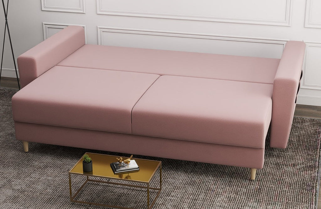 Canapea extensibilă dumonde cu ladă de depozitare si sezut confortabil din spuma high-density, Summer Royal Roz 225x100 cm