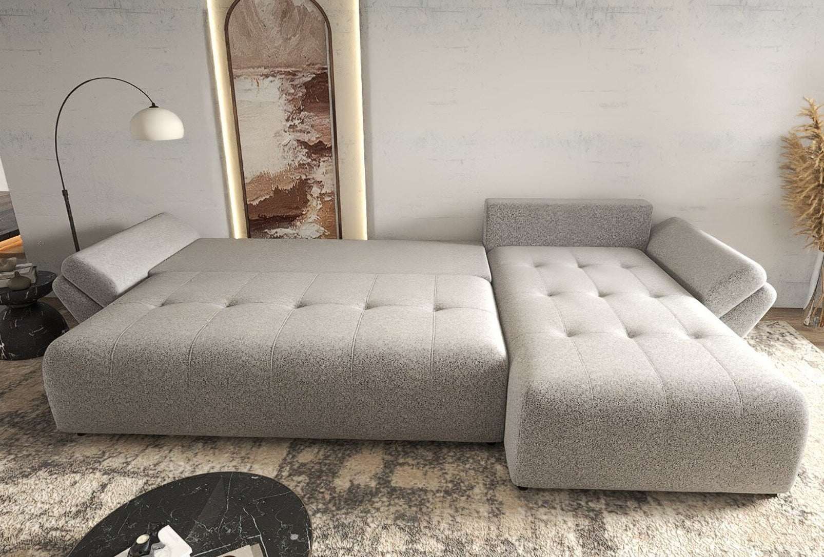 Colțar extensibil dumonde cu ladă de depozitare si sezut confortabil din spuma high-density, Berlin XL Euphoria Dove 350x185 cm II