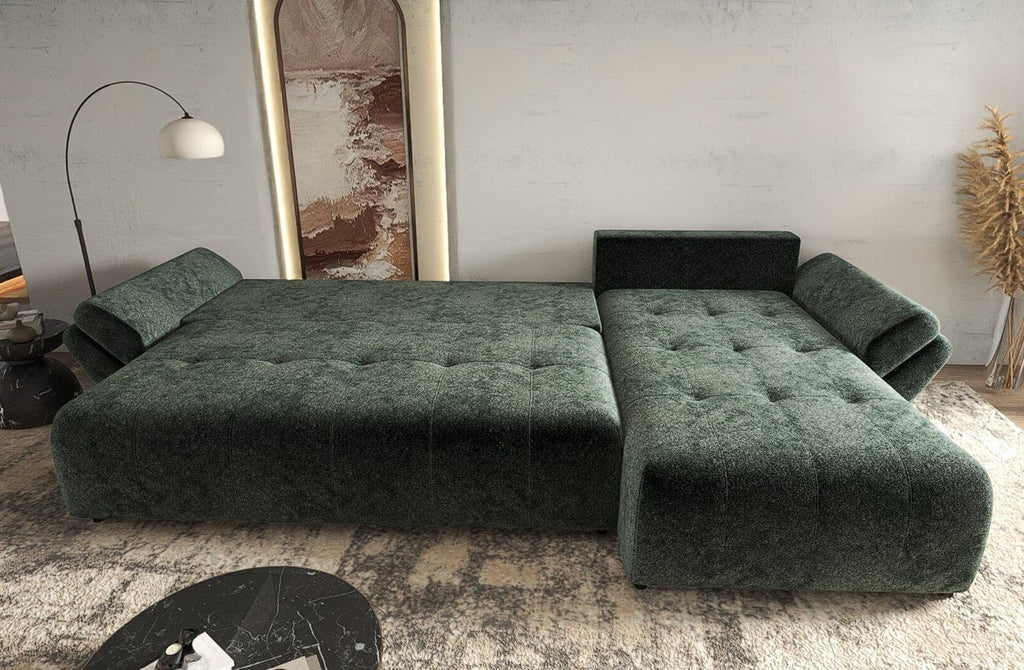 Colțar extensibil dumonde cu ladă de depozitare si sezut confortabil din spuma high-density, Berlin XL Euphoria Green 350x185 cm II