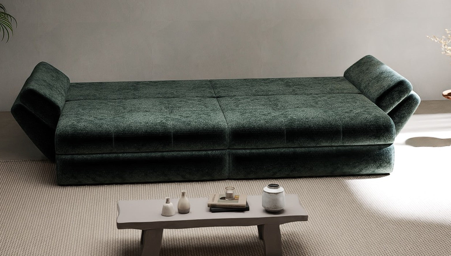 Canapea extensibilă dumonde cu ladă de depozitare si sezut confortabil din spuma high-density, Loana Euphoria Verde 300x100 cm