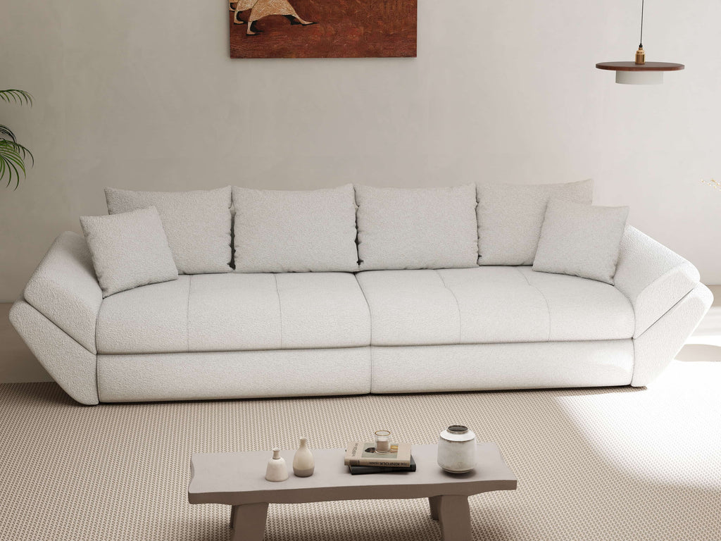 Canapea extensibilă dumonde cu ladă de depozitare si sezut confortabil din spuma high-density, Loana Euphoria Ivory 300x100 cm