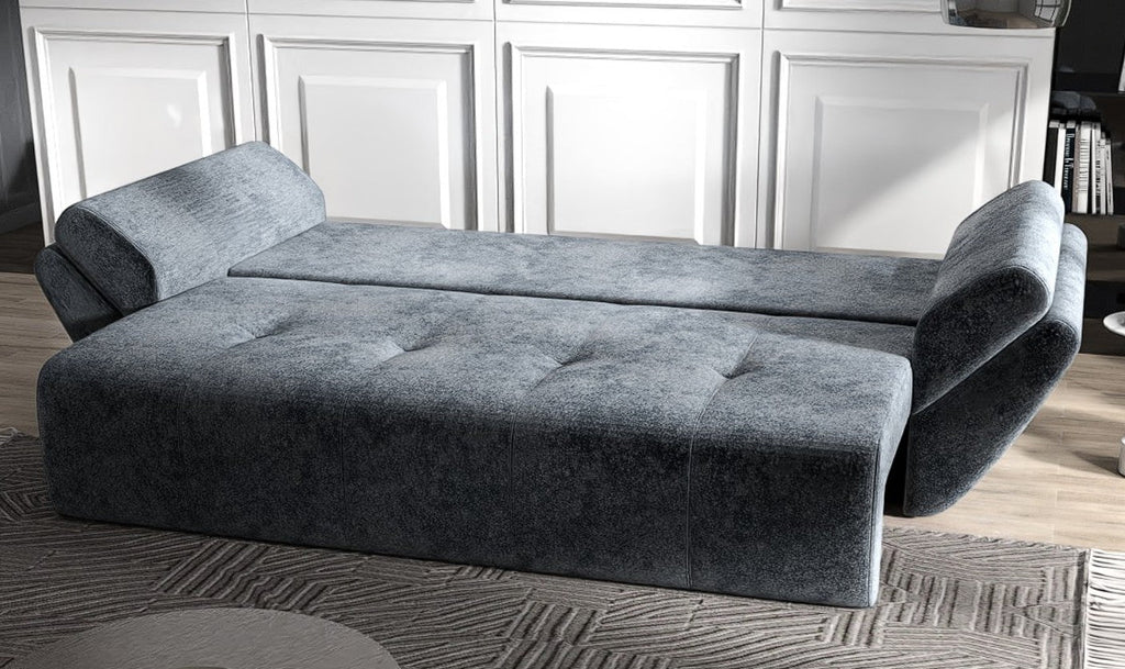 Canapea extensibilă dumonde cu ladă de depozitare si sezut confortabil din spuma high-density, Berlin Euphoria Grafit 250x100 cm