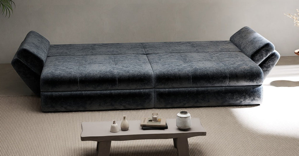 Canapea extensibilă dumonde cu ladă de depozitare si sezut confortabil din spuma high-density, Loana Euphoria Grafit 300x100 cm