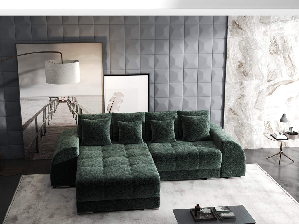 Colțar extensibil dumonde cu ladă de depozitare si sezut confortabil din spuma high-density, Verona Euphoria Verde 290x185 cm