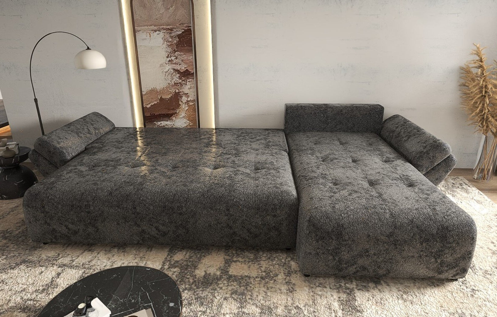Colțar extensibil dumonde cu ladă de depozitare si sezut confortabil din spuma high-density, Berlin XL Euphoria Negru 350x185 cm II