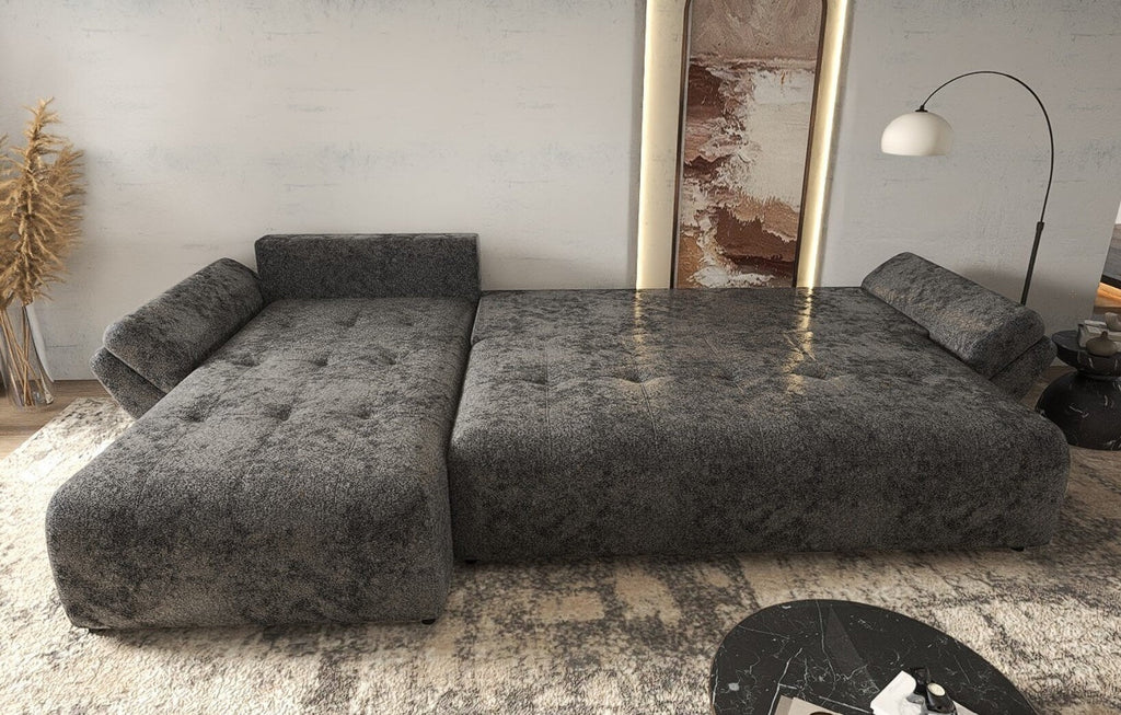 Colțar extensibil dumonde cu ladă de depozitare si sezut confortabil din spuma high-density, Berlin XL Euphoria Negru 350x185 cm