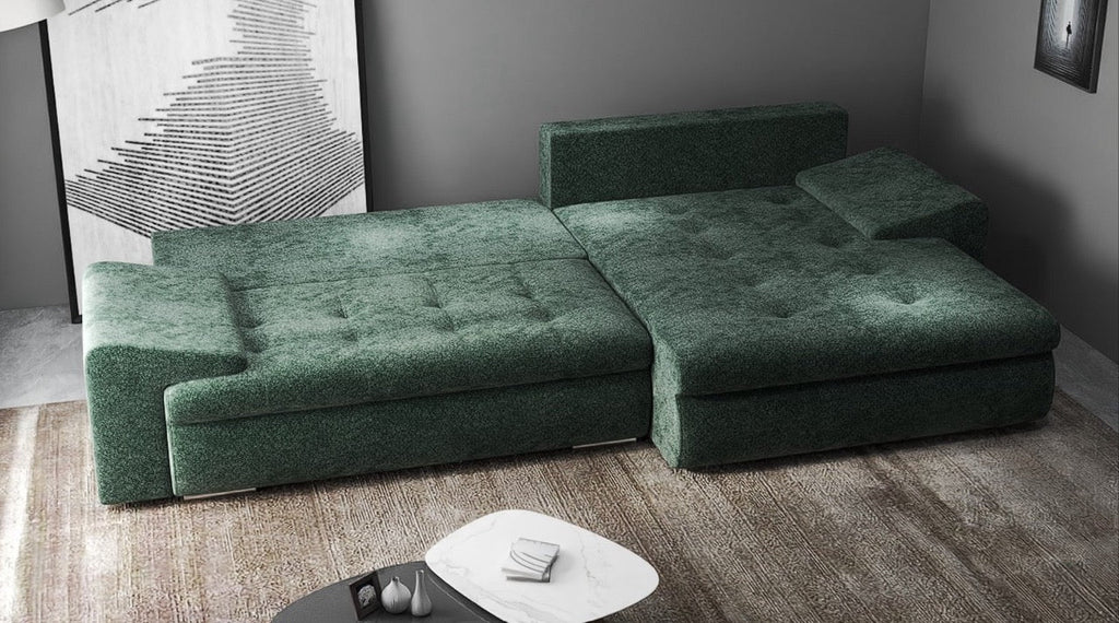 Colțar extensibil dumonde cu ladă de depozitare si sezut confortabil din spuma high-density, Leonardo Euphoria Verde 260x185 cm II
