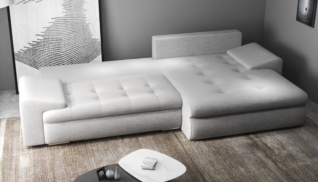 Colțar extensibil dumonde cu ladă de depozitare si sezut confortabil din spuma high-density, Leonardo Euphoria Dove 260x185 cm II