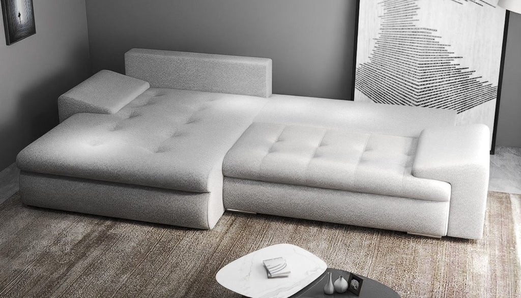 Colțar extensibil dumonde cu ladă de depozitare si sezut confortabil din spuma high-density, Leonardo Euphoria Dove 260x185 cm