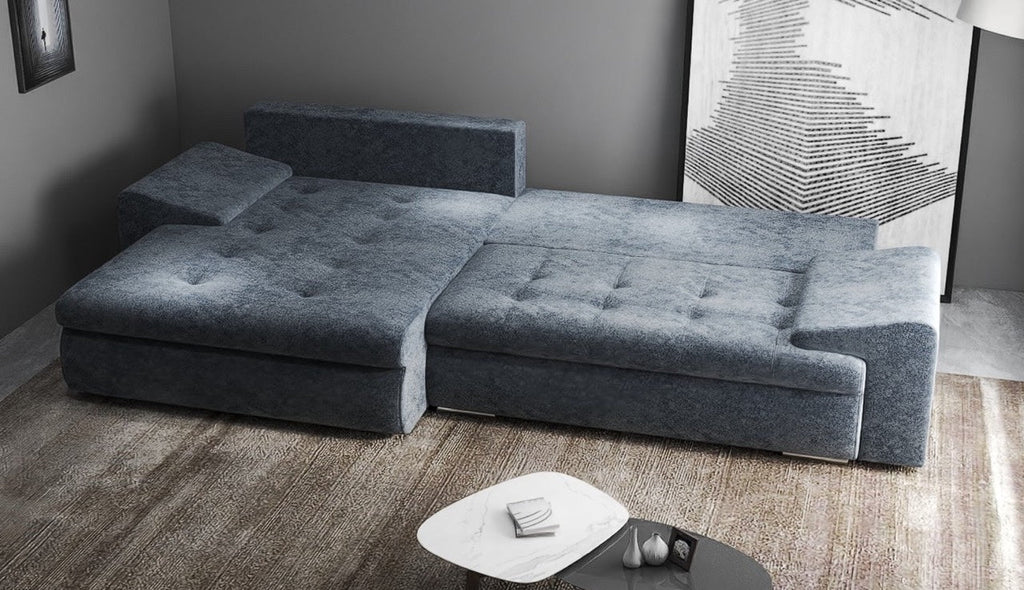Colțar extensibil dumonde cu ladă de depozitare si sezut confortabil din spuma high-density, Leonardo Euphoria Grafit 260x185 cm