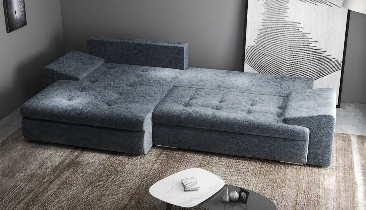 Colțar extensibil dumonde cu ladă de depozitare si sezut confortabil din spuma high-density, Leonardo Euphoria Grafit 260x185 cm