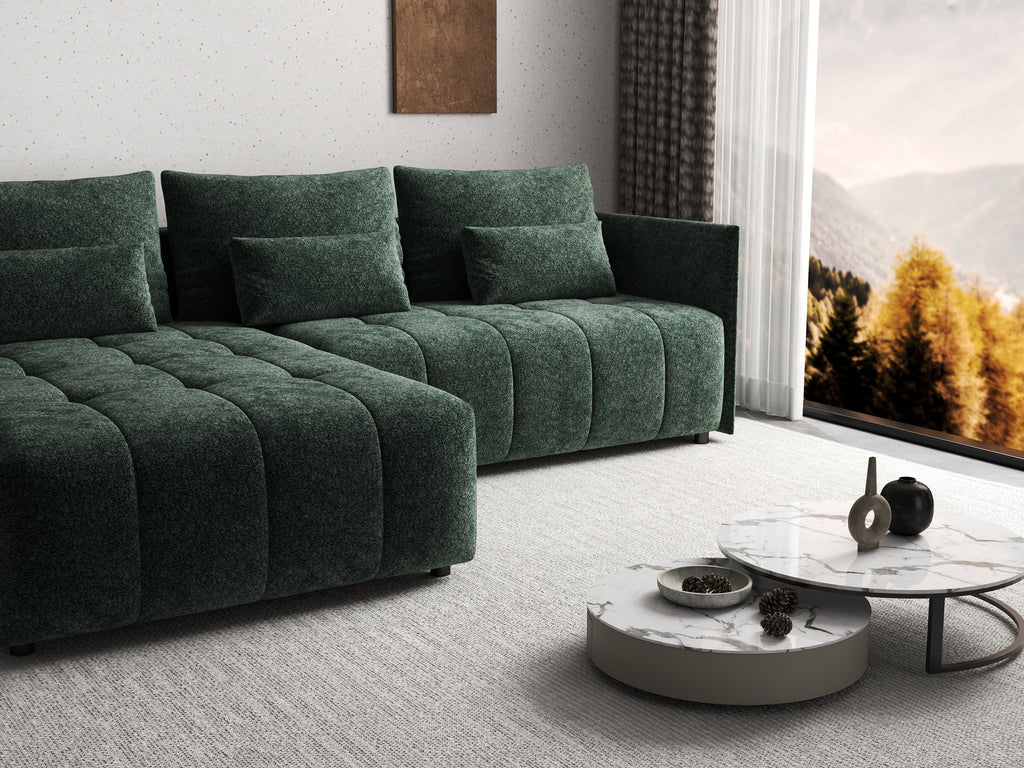 Colțar extensibil dumonde cu ladă de depozitare si sezut confortabil din spuma high-density, Malta Euphoria Green II 235x185 cm