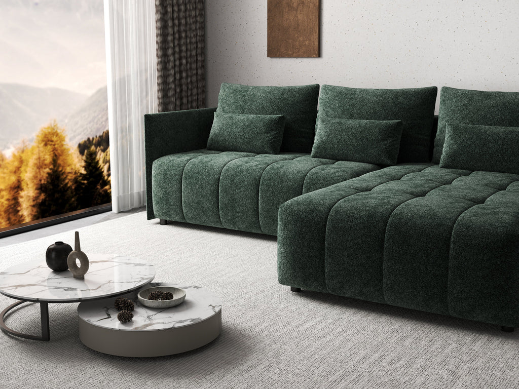 Colțar extensibil dumonde cu ladă de depozitare si sezut confortabil din spuma high-density, Malta Euphoria Green 235x185 cm