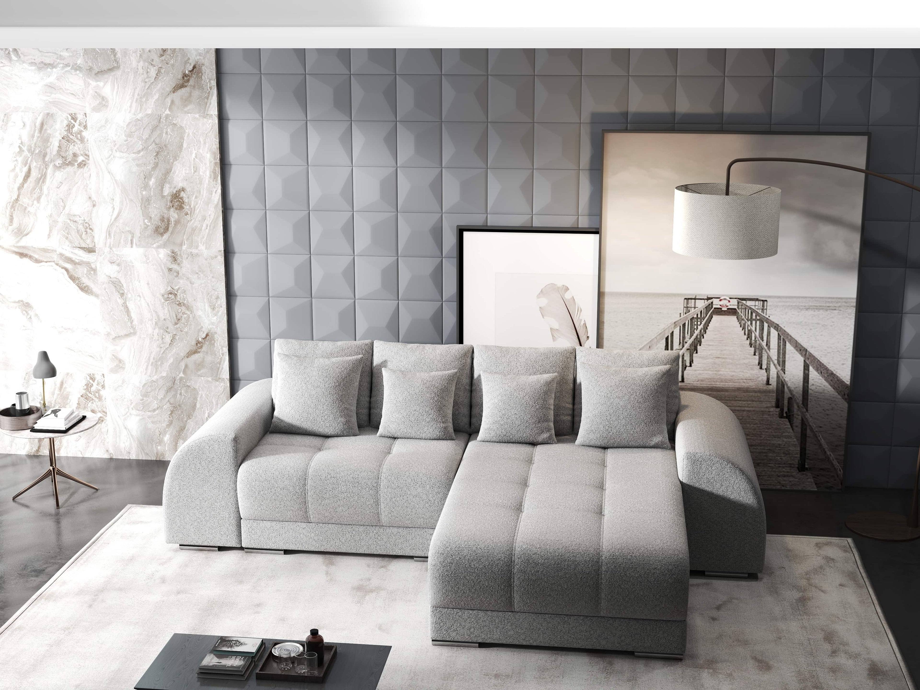 Colțar extensibil dumonde cu ladă de depozitare si sezut confortabil din spuma high-density, Verona Euphoria Dove II 290x185 cm