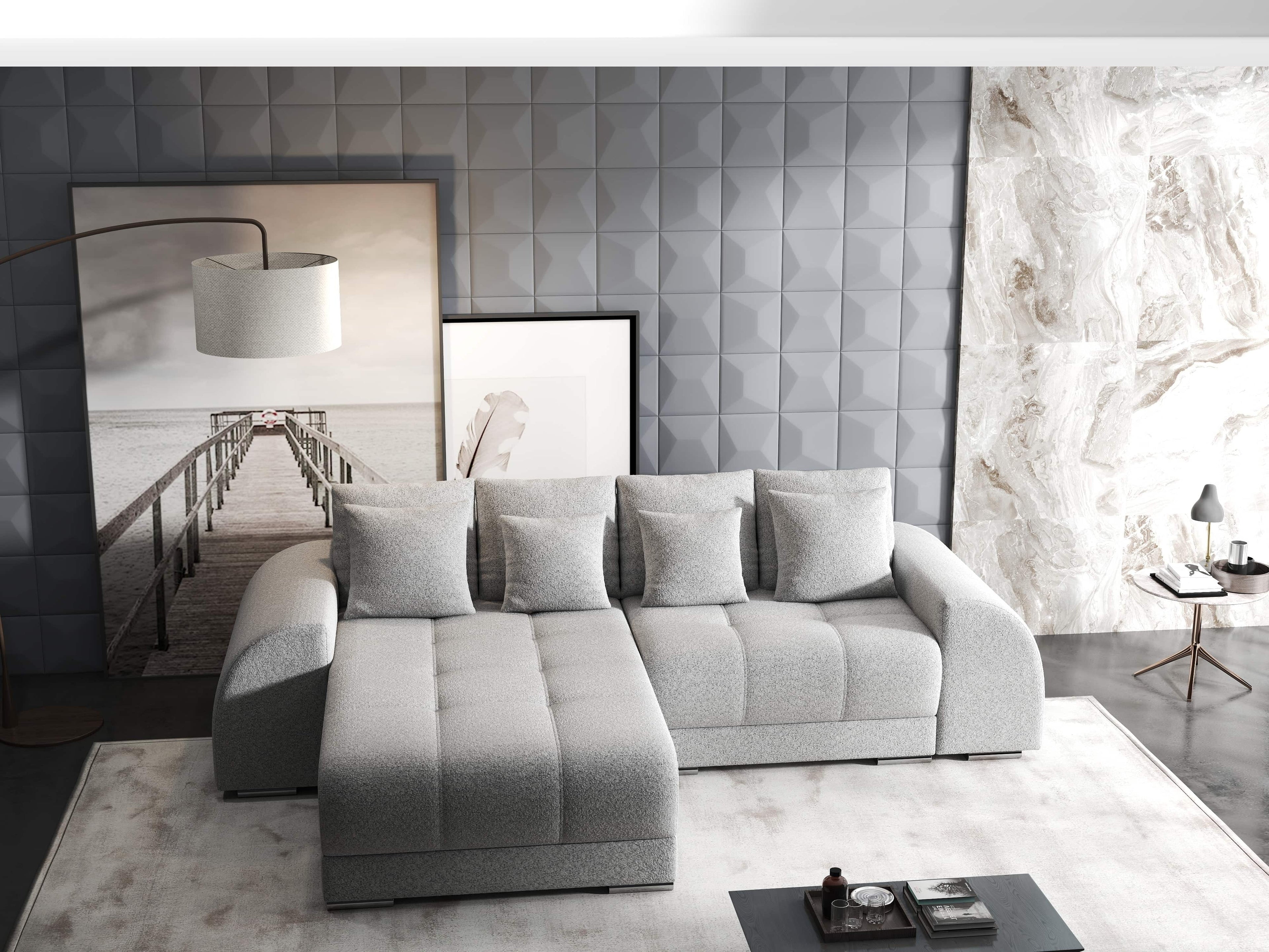 Colțar extensibil dumonde cu ladă de depozitare si sezut confortabil din spuma high-density, Verona Euphoria Dove 290x185 cm