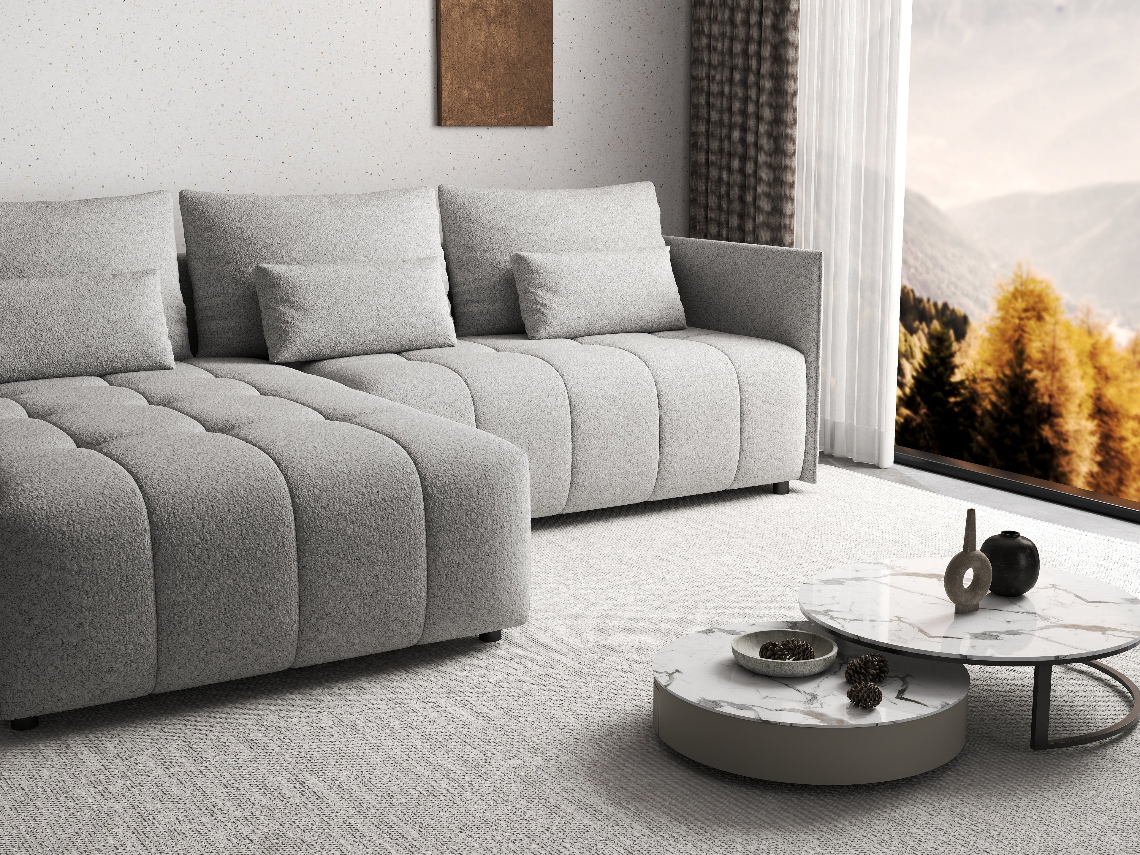 Colțar extensibil dumonde cu ladă de depozitare si sezut confortabil din spuma high-density, Malta Euphoria Dove II 235x185 cm