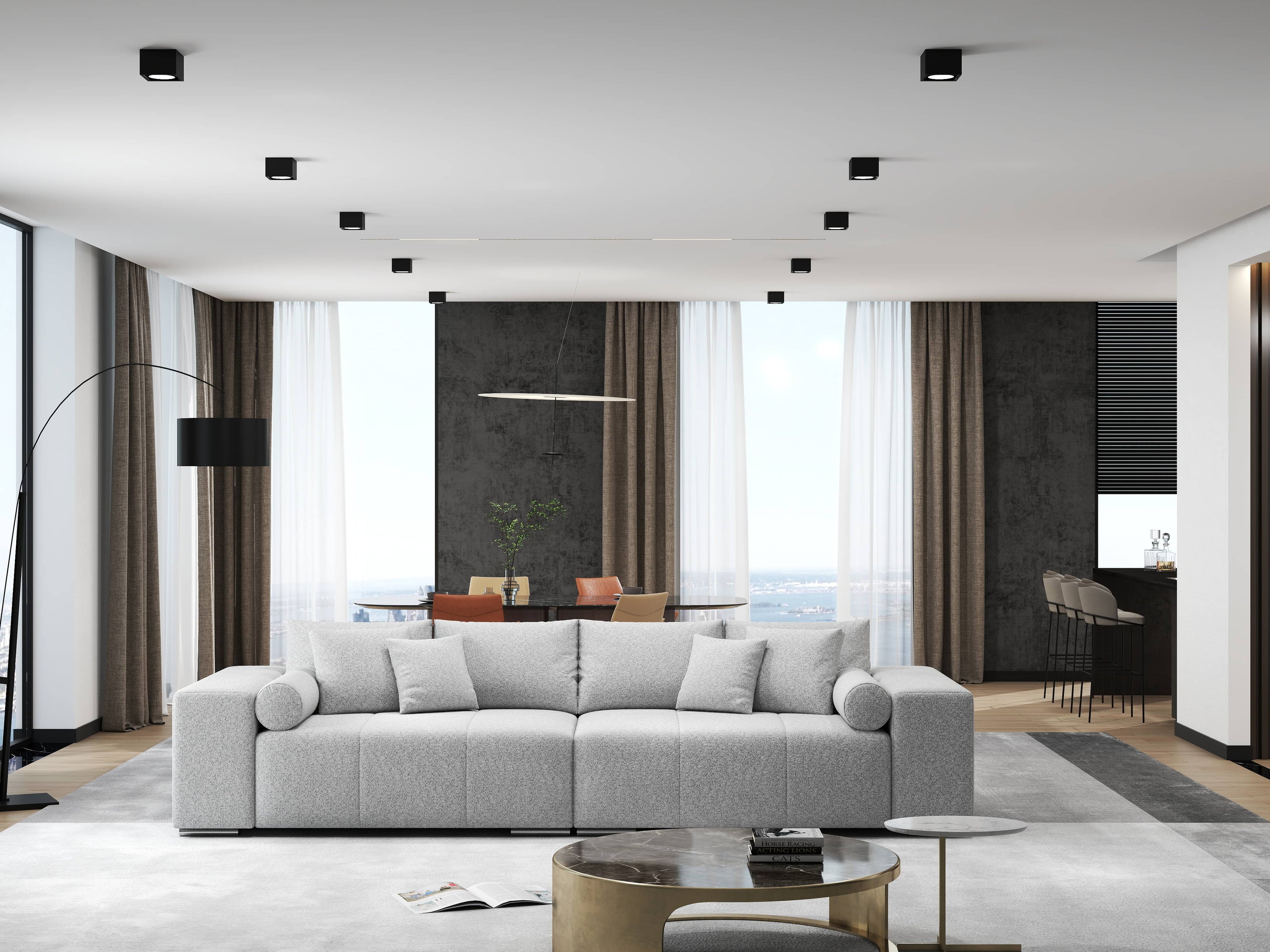 Canapea extensibilă dumonde cu ladă de depozitare si sezut confortabil din spuma high-density, Marbela Enjoy Grey XXL 295x100 cm