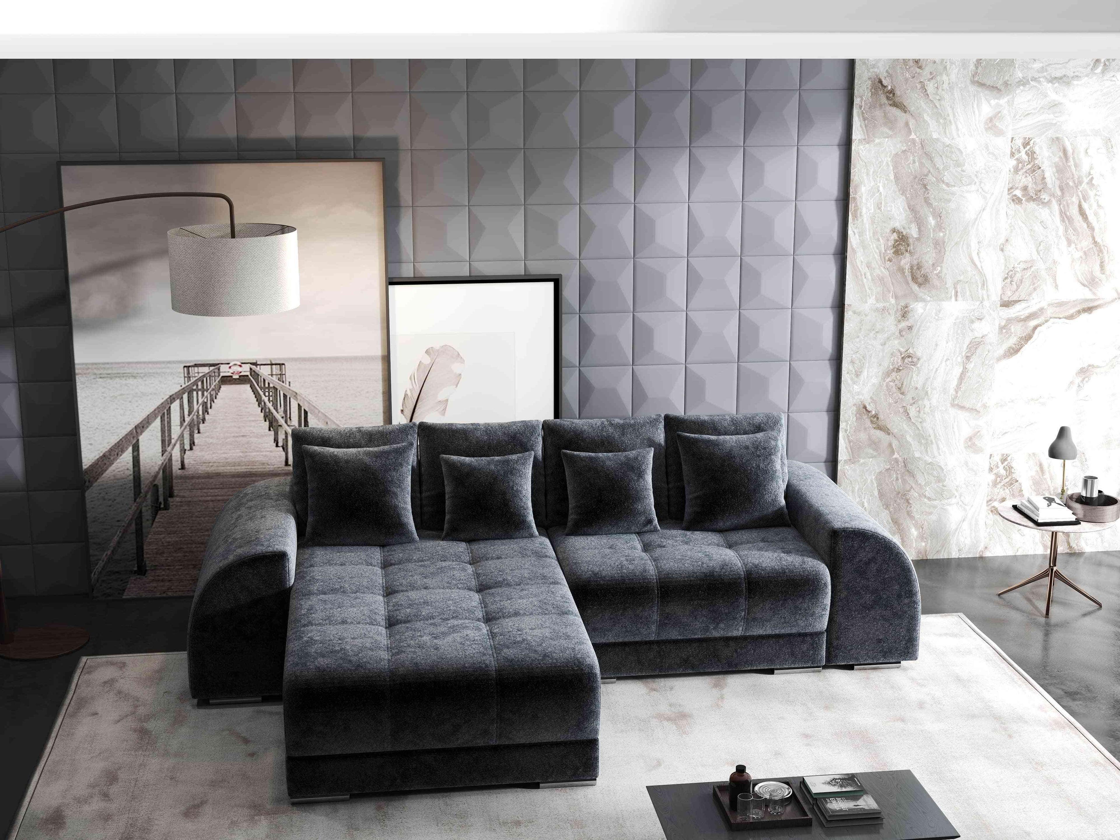 Colțar extensibil dumonde cu ladă de depozitare si sezut confortabil din spuma high-density, Verona Euphoria Grafit 290x185 cm